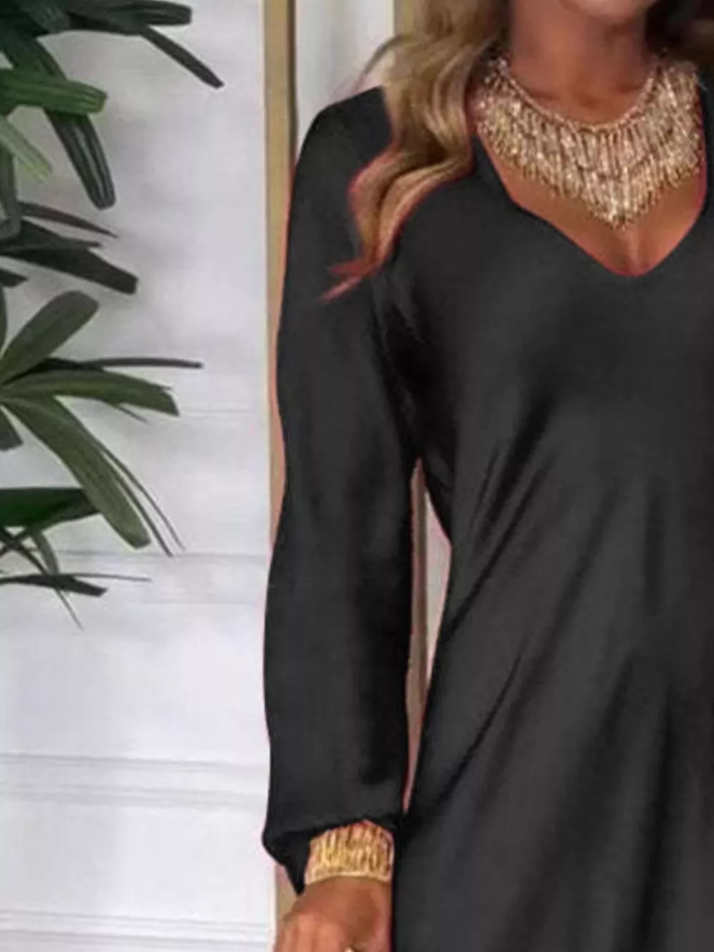 Full Size V-Neck Long Sleeve Midi Dress Plus Size, image 8