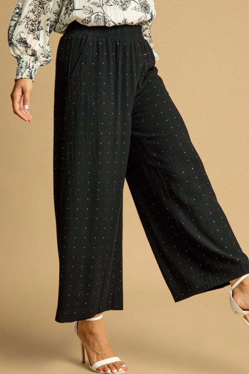 Full Size High Waisted Embellished Linen Pants Plus Size, image 2