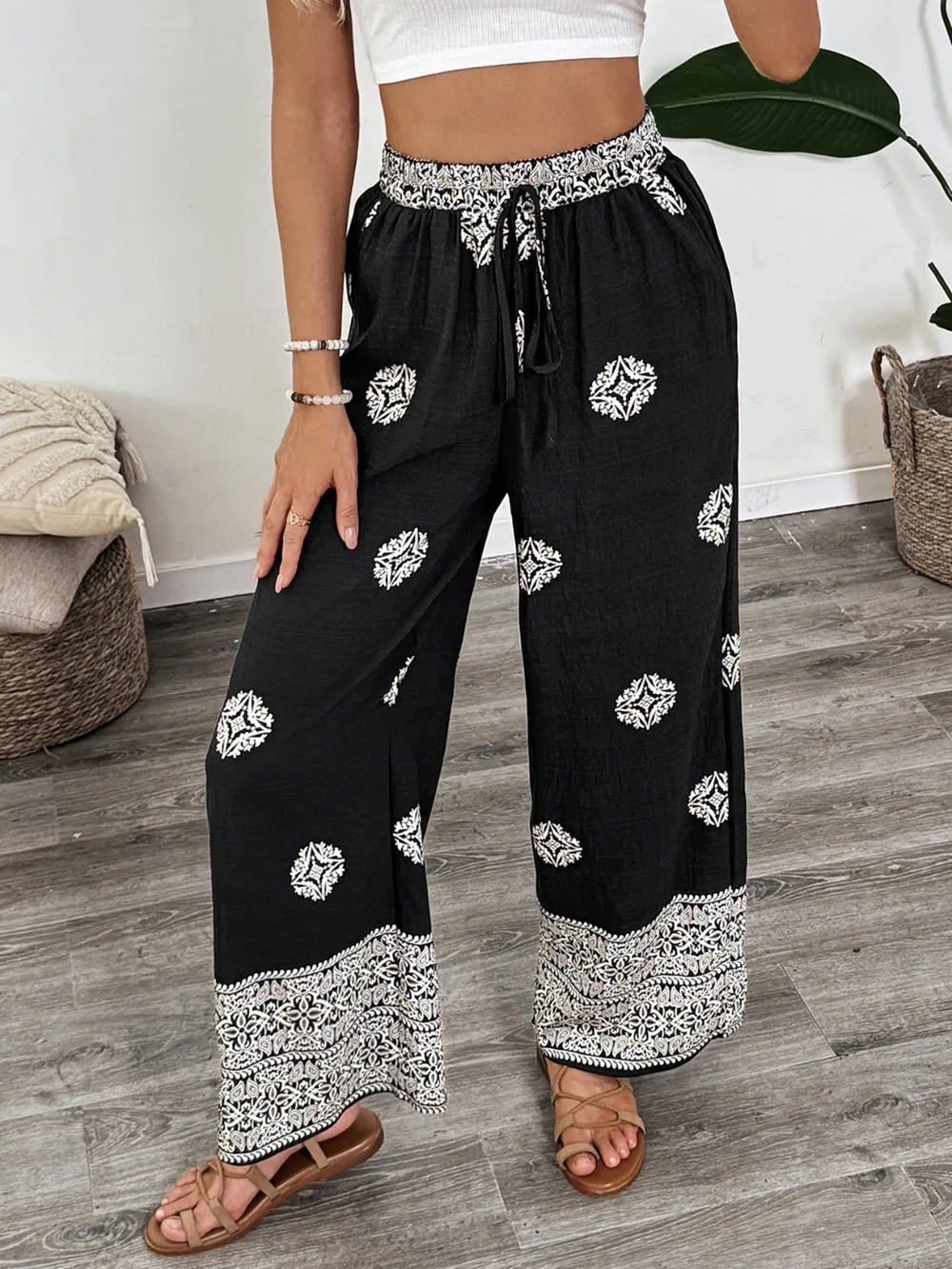 Boho Print Wide Leg Pants, image 7