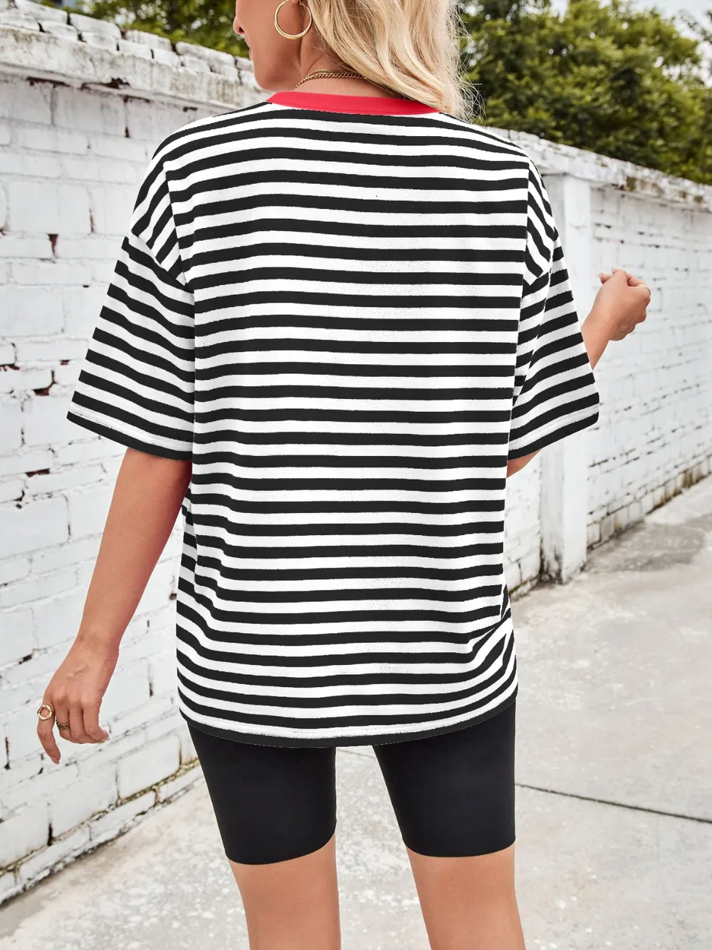 Contrast Striped Round Neck T-Shirt, image 17