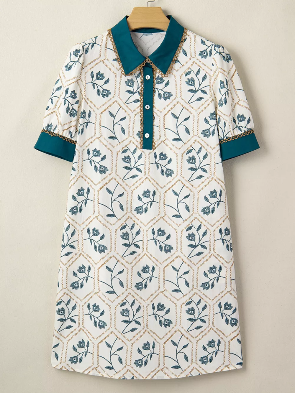 Floral Print Polo Collar Casual Mini Dress, image 6