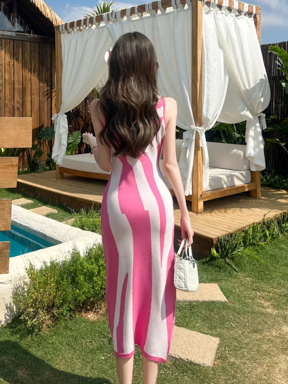 Contrast Sleeveless Bodycon Midi Dress, image 5