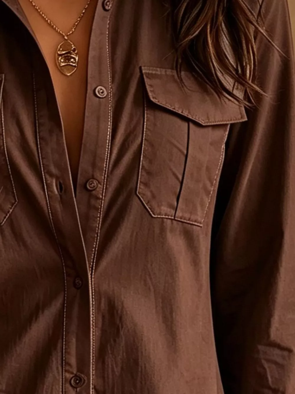 Button-Down Shirt Dress with Lace Trim, image 4