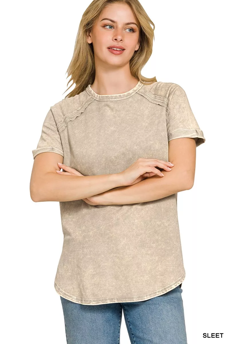 French Terry Washed Curved Hem Top