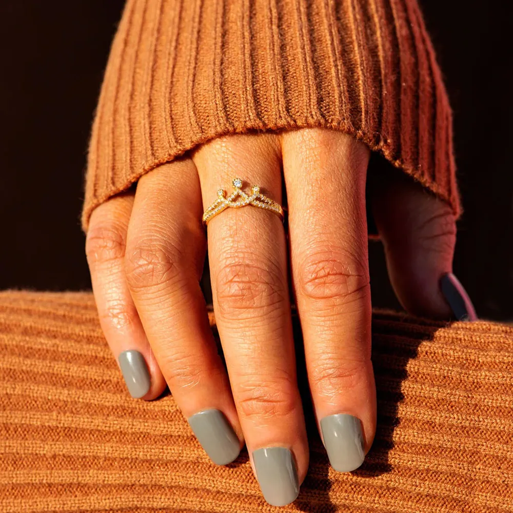 Crown Shape Inlaid Zircon 925 Sterling Silver Ring, image 8