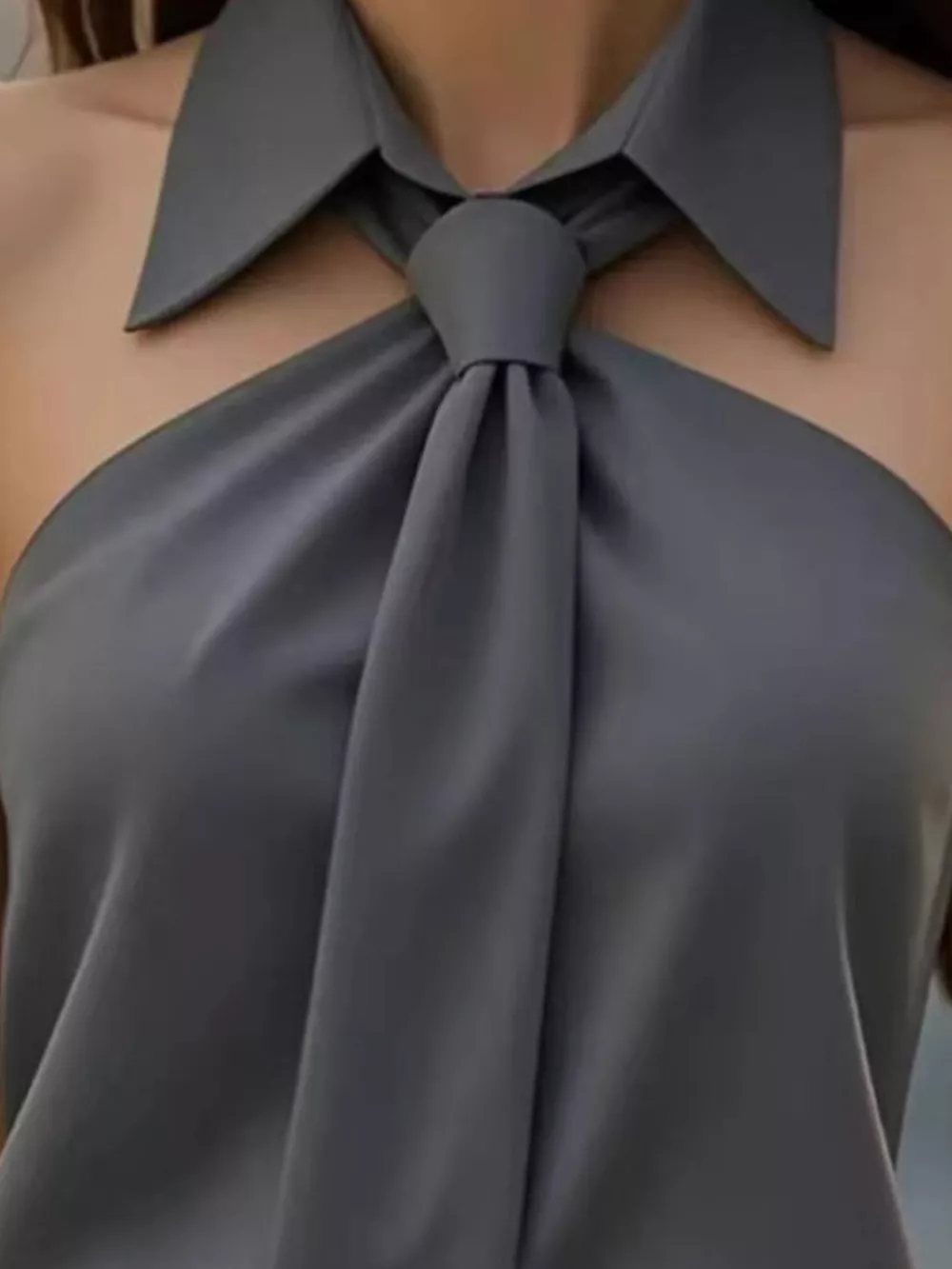 Halter Neck Sleeveless Top with Tie-Front Collar Detail, image 10
