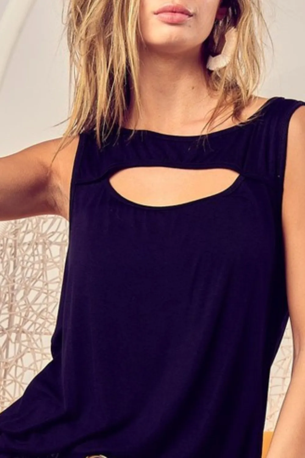 Rayon Span Knit With Cut Out Front Sleeveless Top, image 2