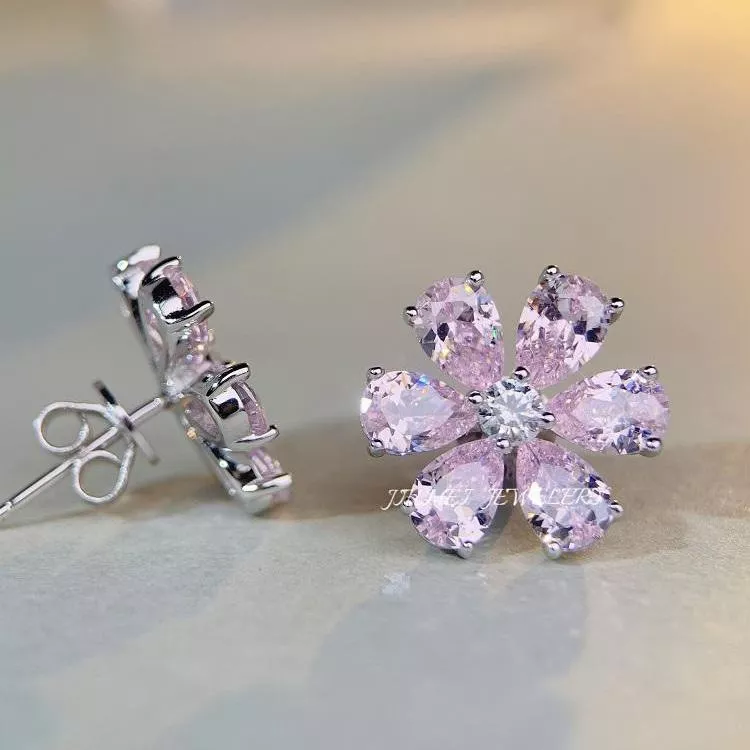 925 Sterling Silver Zircon Flower Earrings, image 6