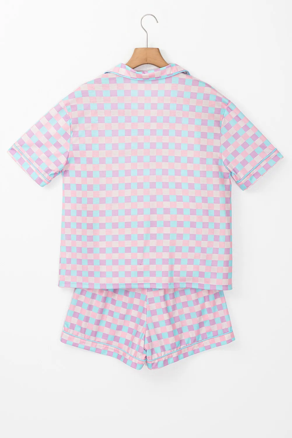 Plaid Collared Neck Short Sleeve Top and Shorts Lounge Set, image 7