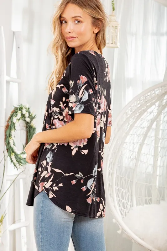 Full Size Crisscross Neck Floral Babydoll Top Plus Size, image 5