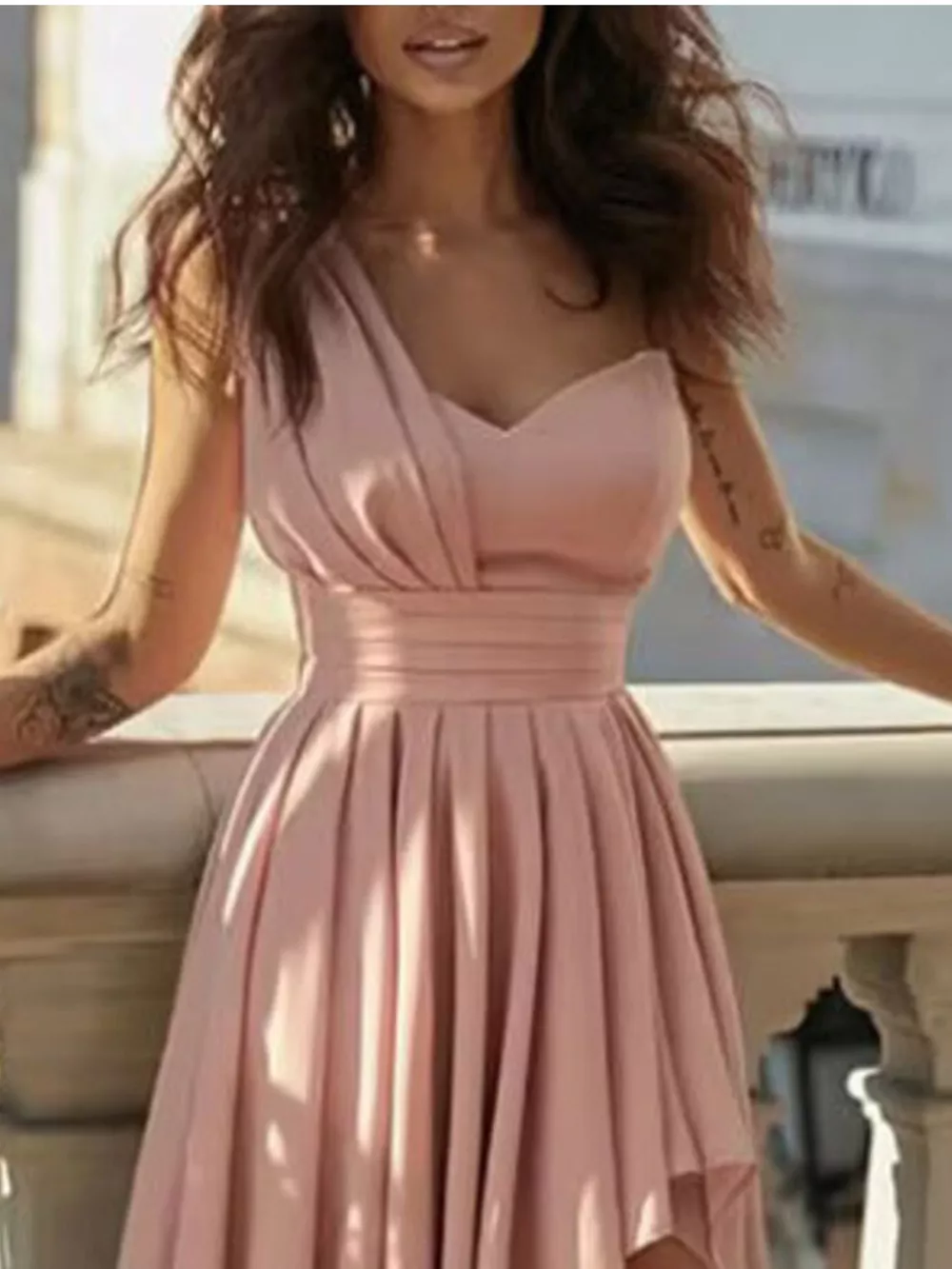 One-Shoulder Asymmetrical Hem Maxi Dress, image 5