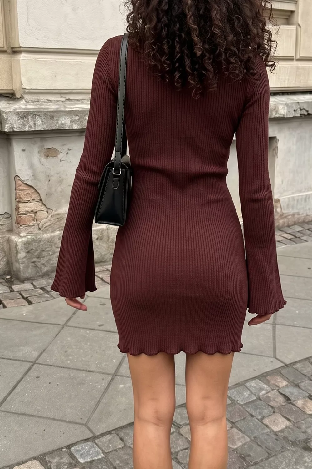 Mock Neck Ribbed Knit Bodycon Mini Dress, image 3