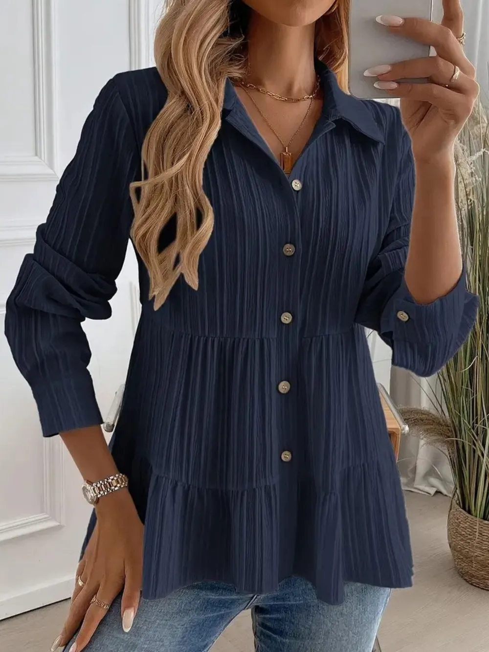 Striped Button-Down Tiered Shirt, image 22
