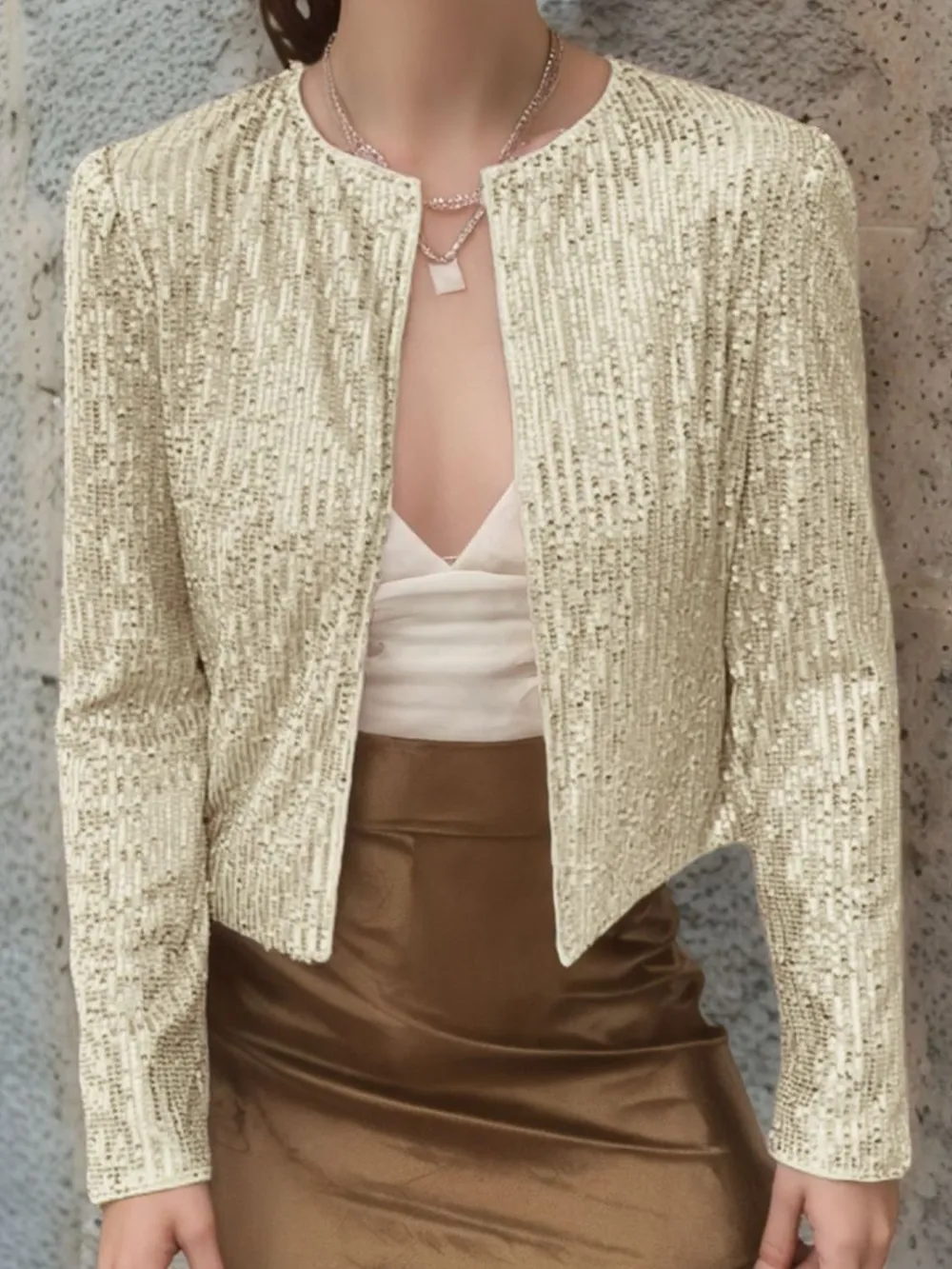 Full Size Sequin Open Front Cropped Jacket, image 32