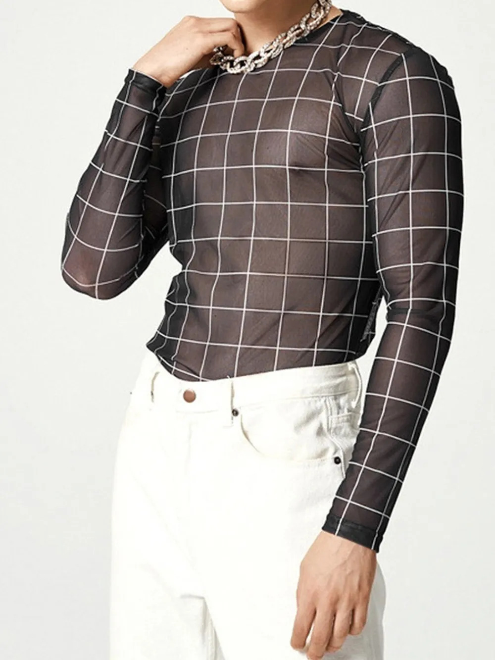Men's Full Size Plaid Round Neck Long Sleeve Top Plus Size, image 4