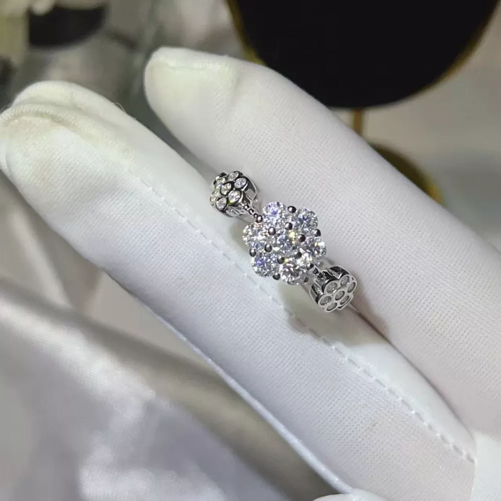 925 Sterling Silver Moissanite Flower Ring, image 6