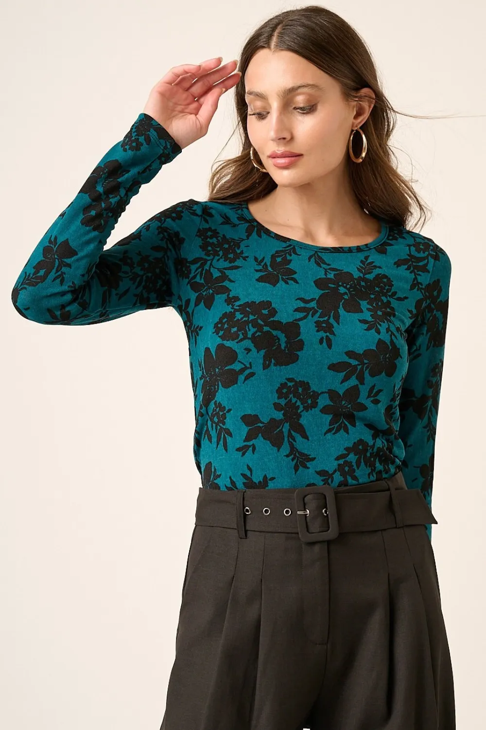 Flower Print Long Sleeve Knit Top, image 5