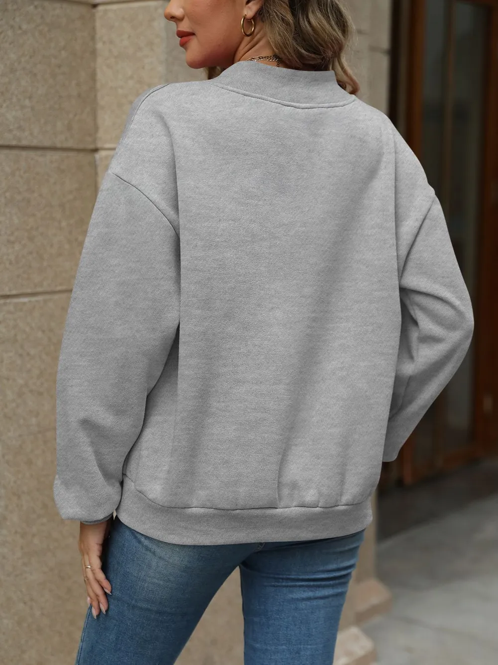 V-Neck Long Sleeve Dropped Shoulder Sweatshirt, image 12
