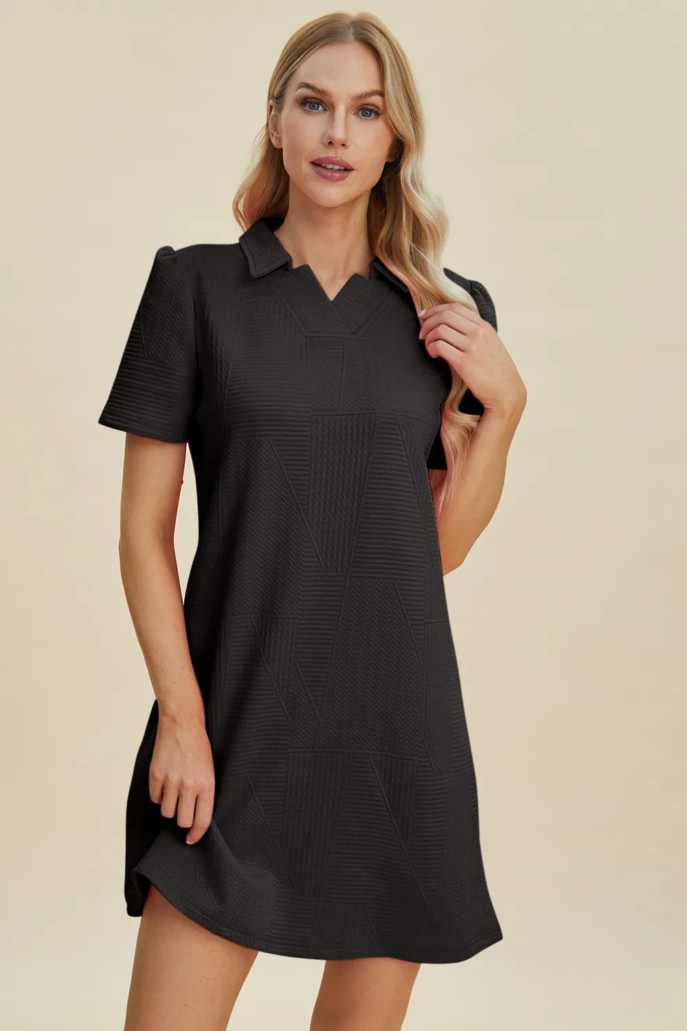 Full Size Texture Short Sleeve Dress