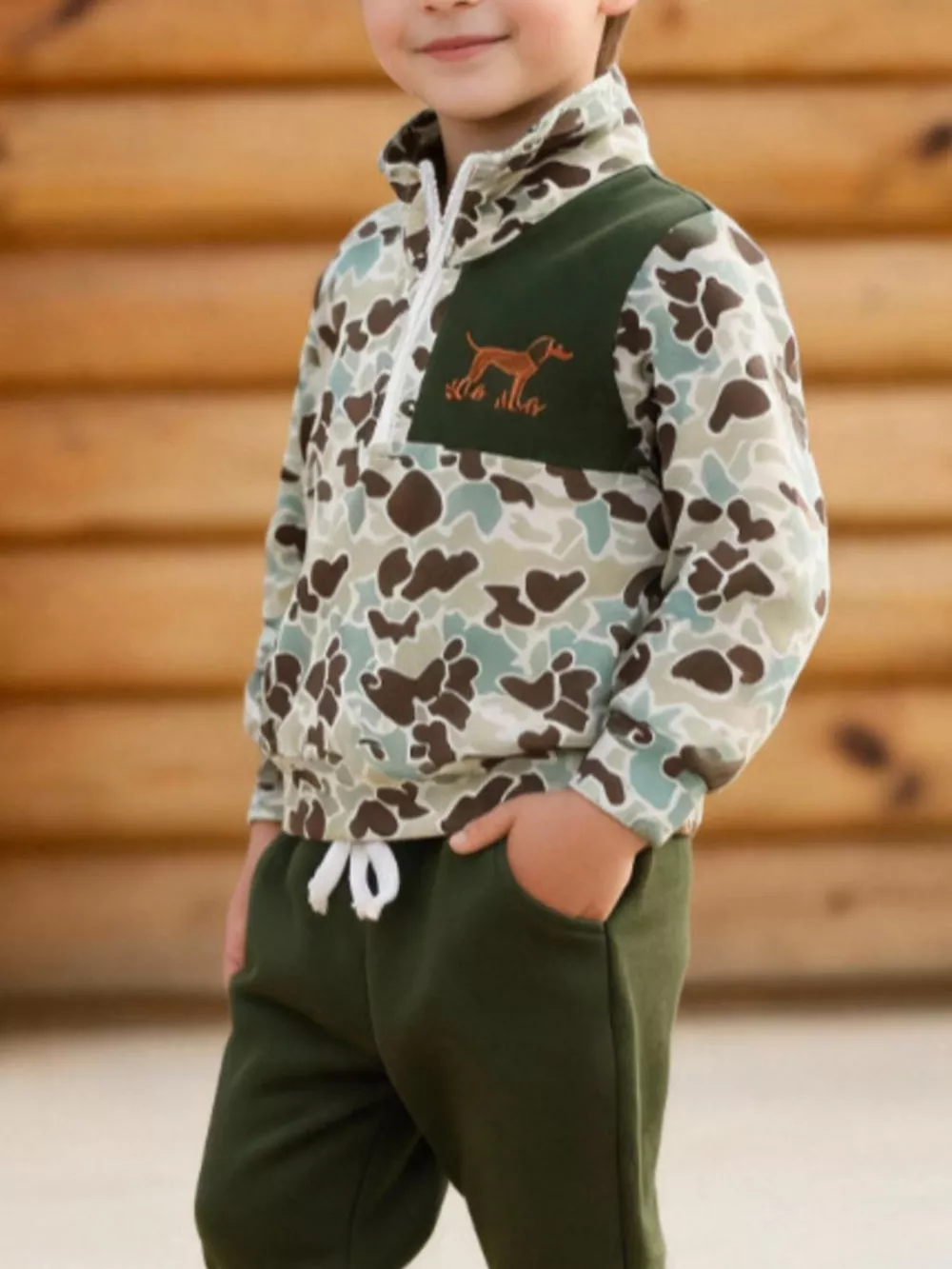 Children's Camouflage Quarter-Zip Top and Joggers Set, image 5