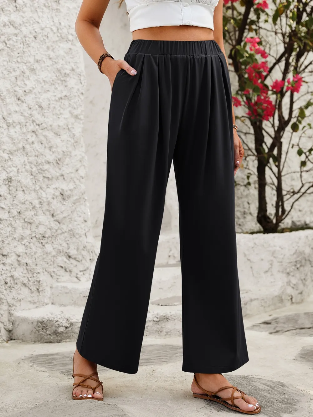 Elastic Waist Wide Leg Pants, image 8