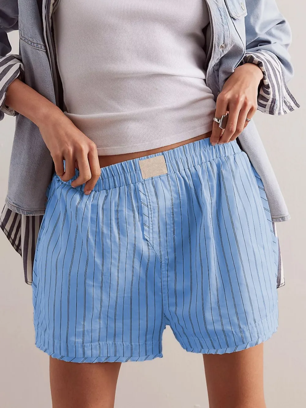 Striped Elastic Waist Shorts, image 19