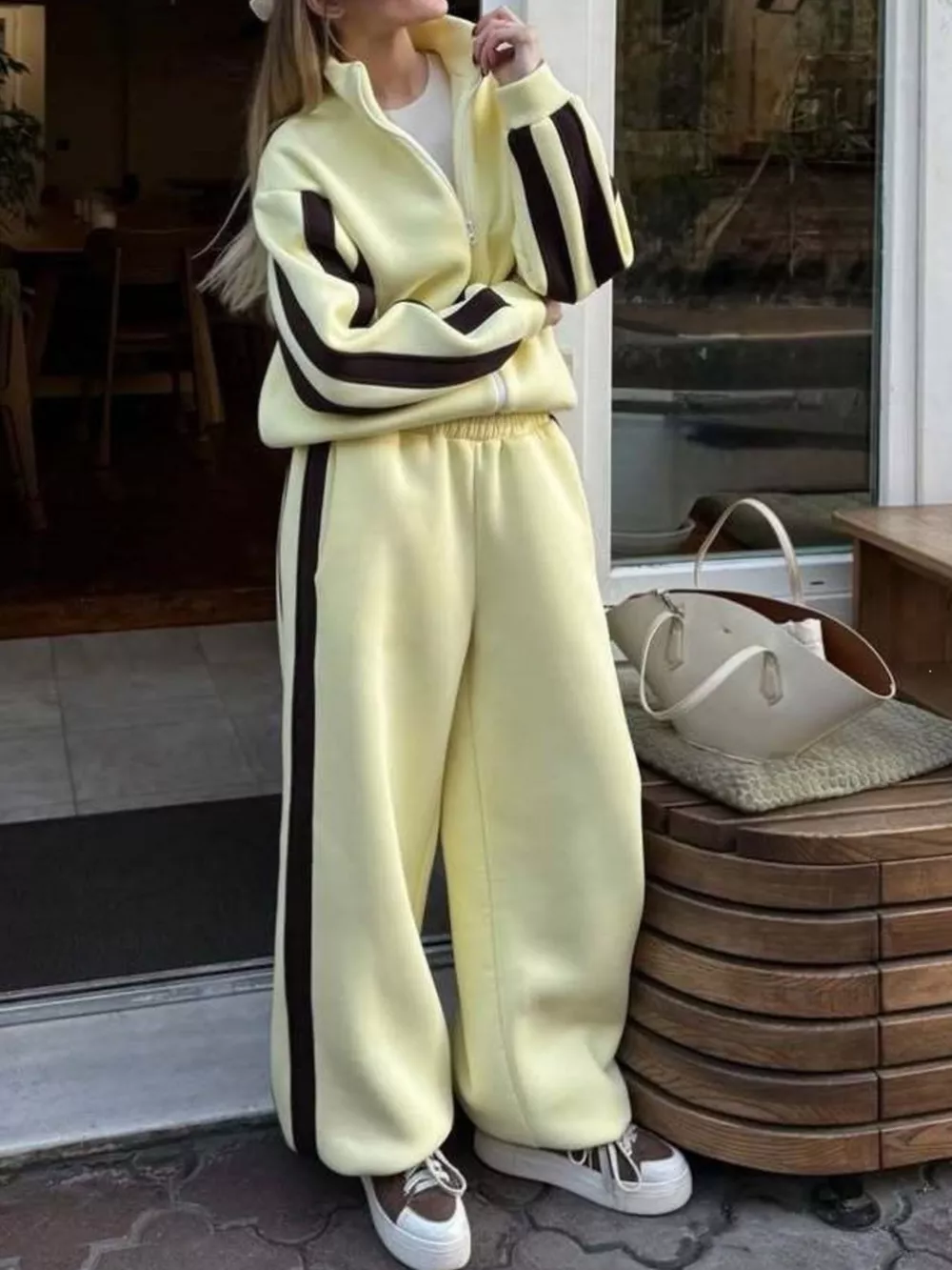Contrast Striped Zip Up Top and Pants Set, image 16