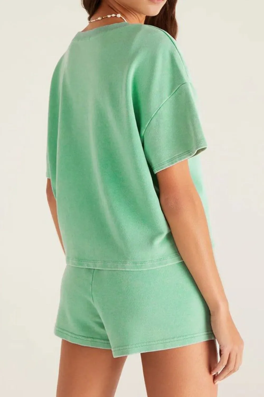 V-Neck Short Sleeve Loose Top and Drawstring Shorts Set, image 5