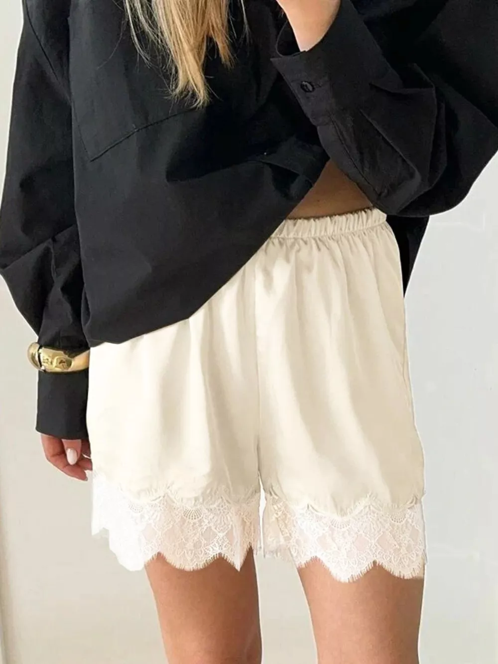 Lace Trim Elastic Waist Shorts, image 18