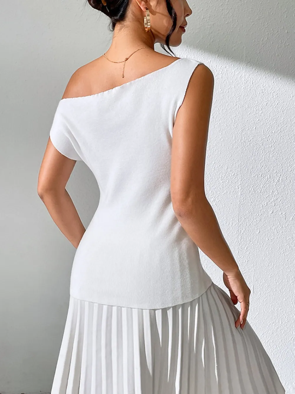 Single Shoulder Short Sleeve Knit Top, image 10