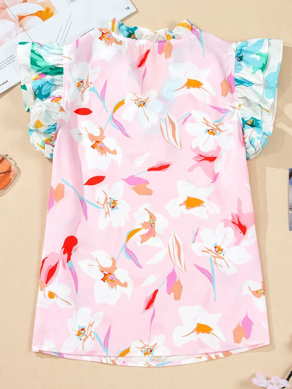 Printed Notched Cap Sleeve Blouse, image 8