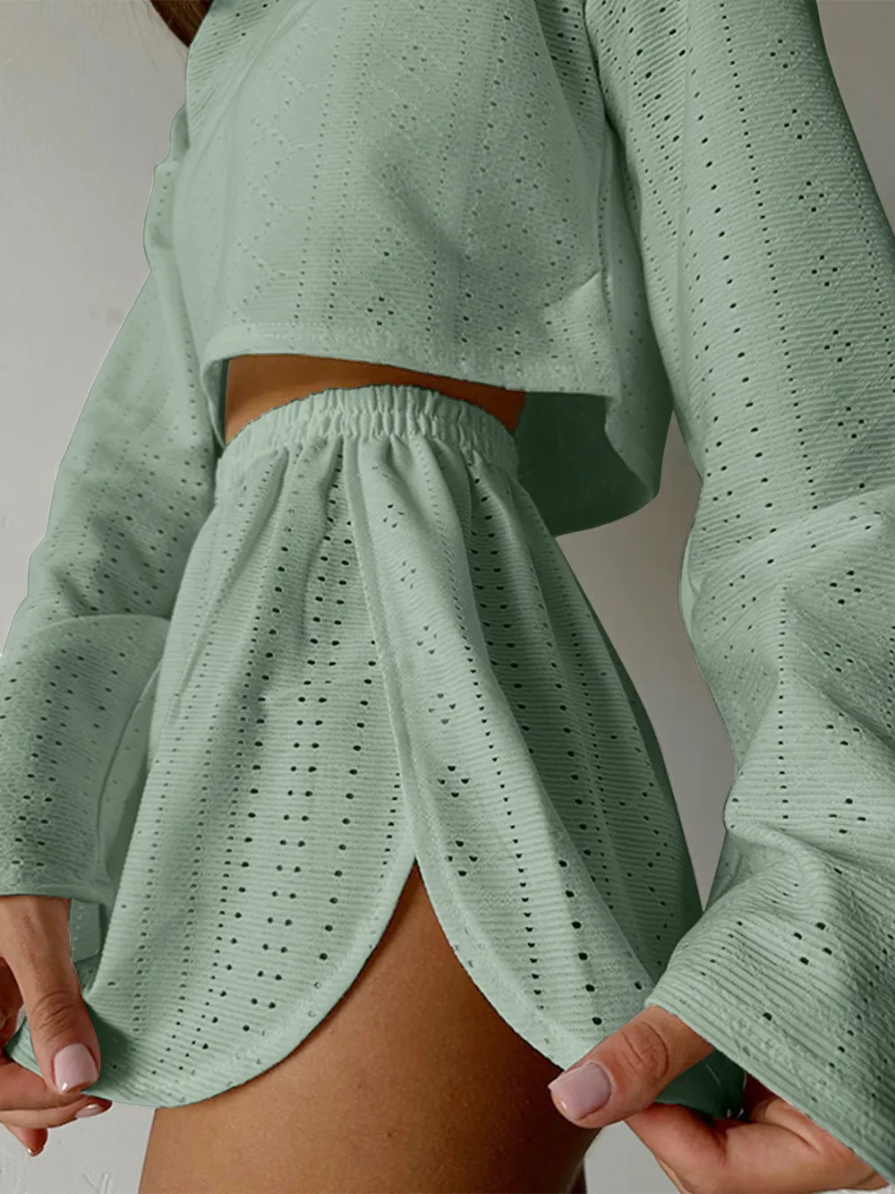 Eyelet Round Neck Top and Shorts Set, image 19
