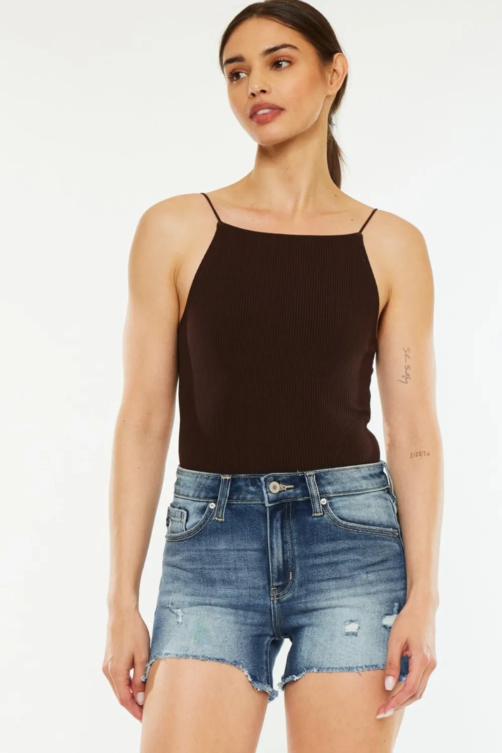 High Waist Raw Hem Denim Shorts, image 10