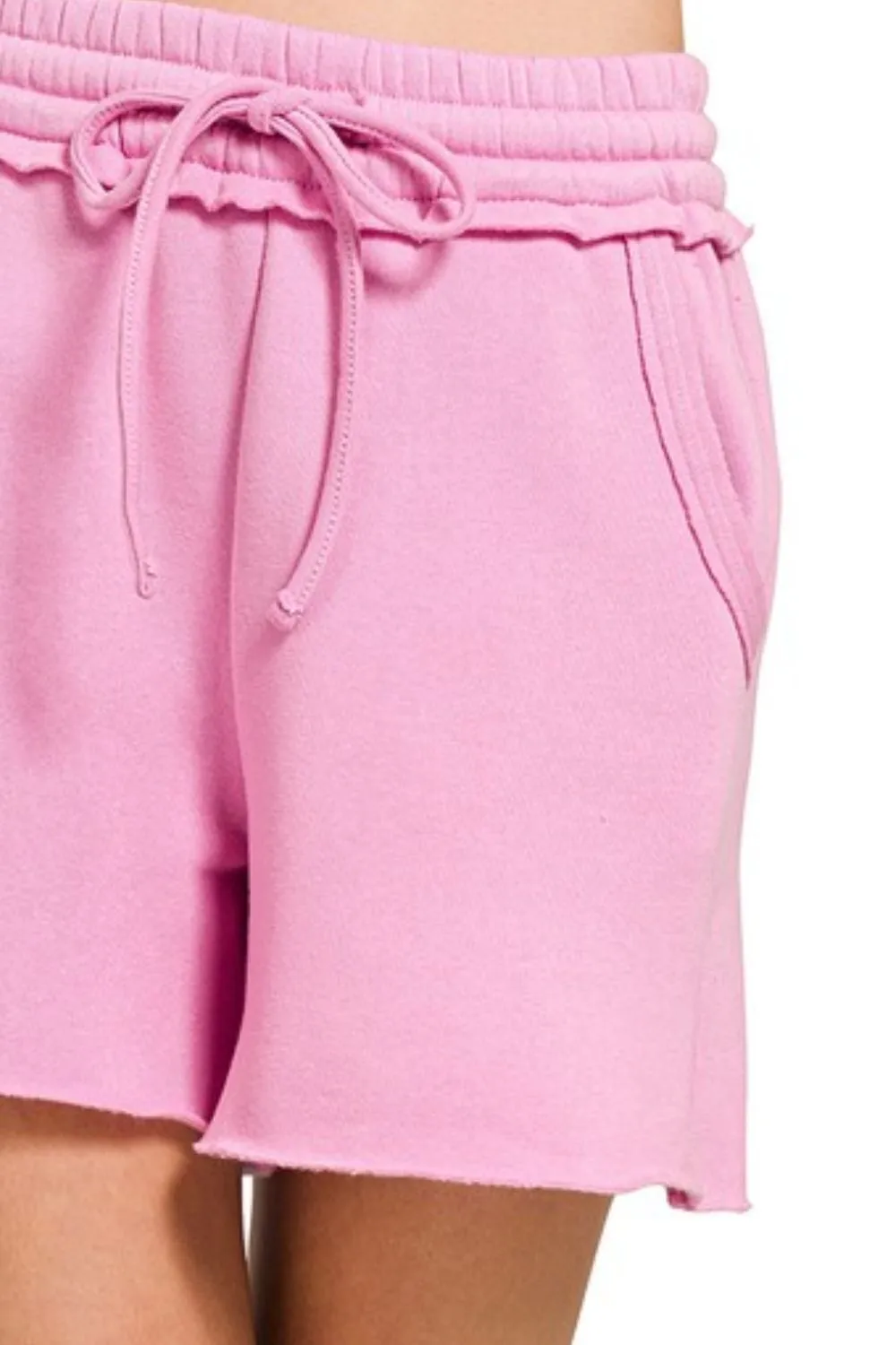 Fleece Raw Hem Shorts With Draw String, image 3