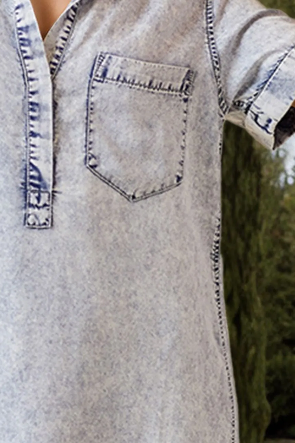 Pocketed Collared Neck Short Sleeve Denim Dress, image 9