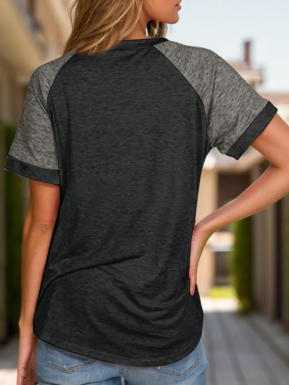 Full Size Contrast Round Neck Short Sleeve T-Shirt, image 3