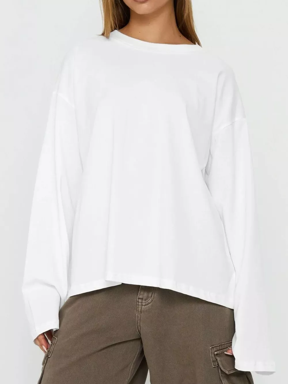 Oversized Long Sleeve Crew Neck T-Shirt, image 3