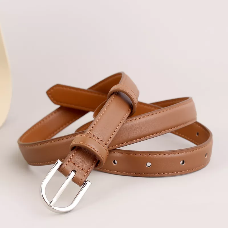 Skinny Leather Belt with Silver Buckle, image 4