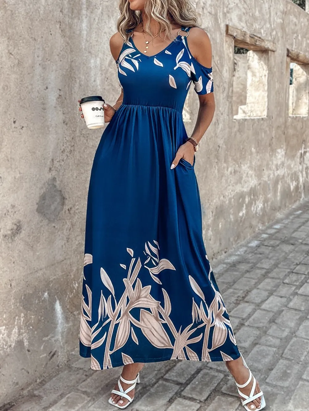 Printed Cold Shoulder Dress, image 6