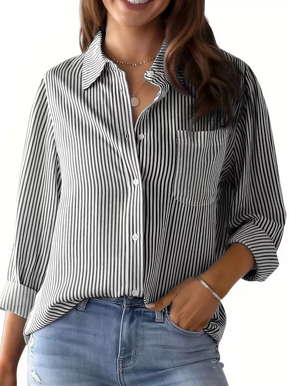 Classic Striped Button-Down Shirt, image 8