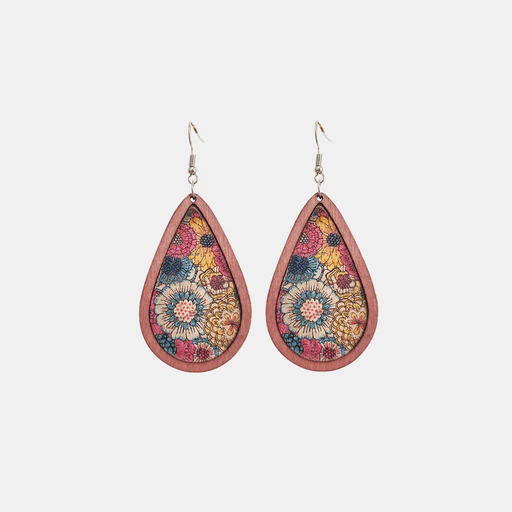 Floral Wood Teardrop Earrings, image 2