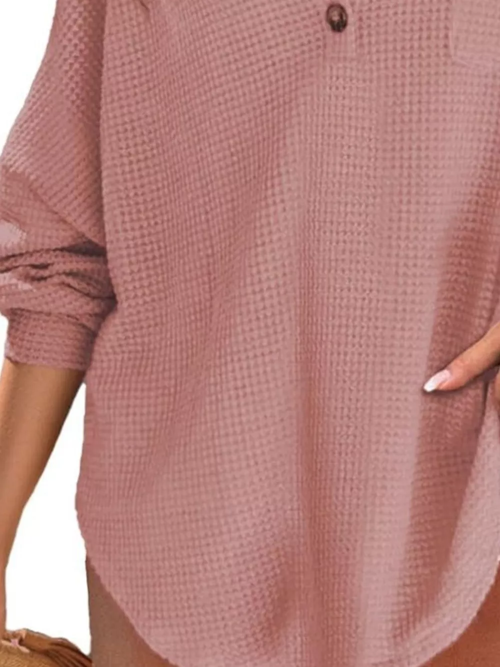Casual Waffle Knit Button Detail Blouse, image 13