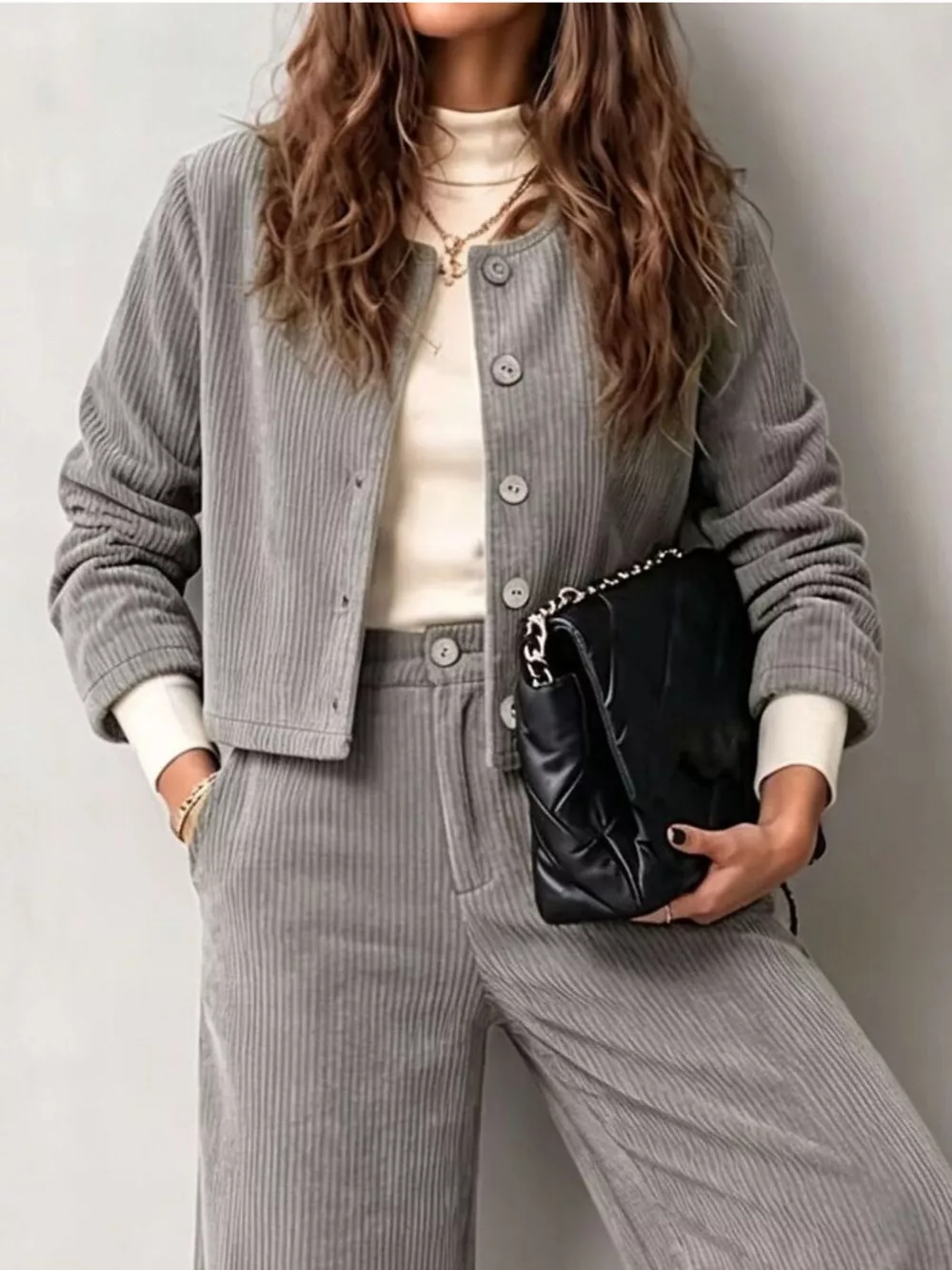 Full Size Corduroy Button-Down Jacket and Wide-Leg Pants Two-Piece Set Plus Size, image 5