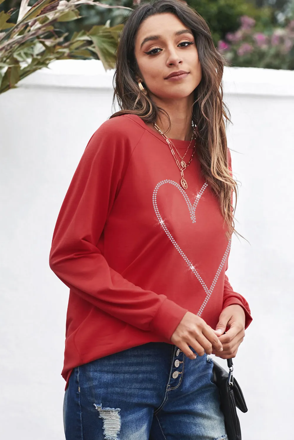Heart Round Neck Long Sleeve Sweatshirt, image 5