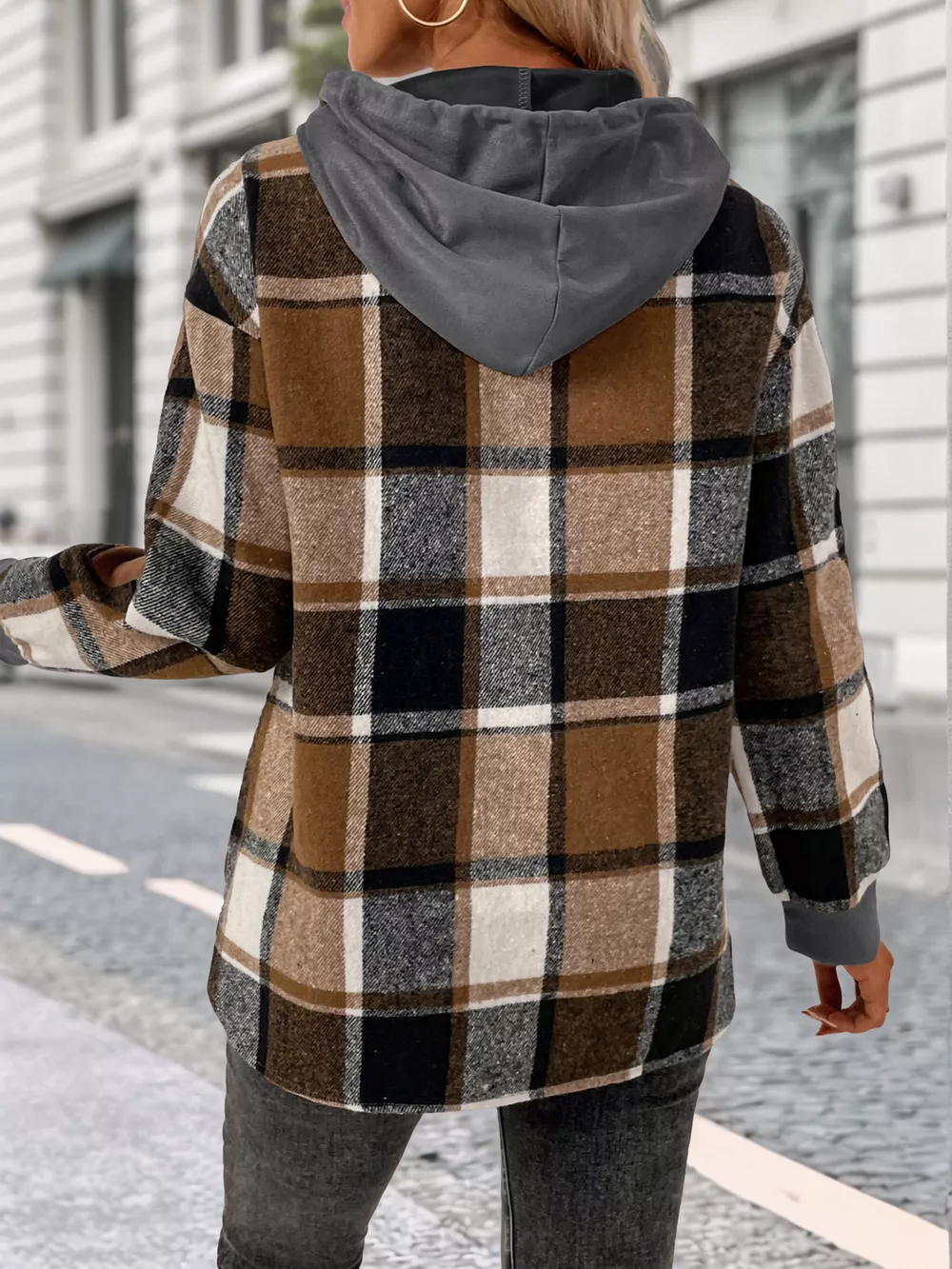 Plaid Drawstring Long Sleeve Hoodie, image 22