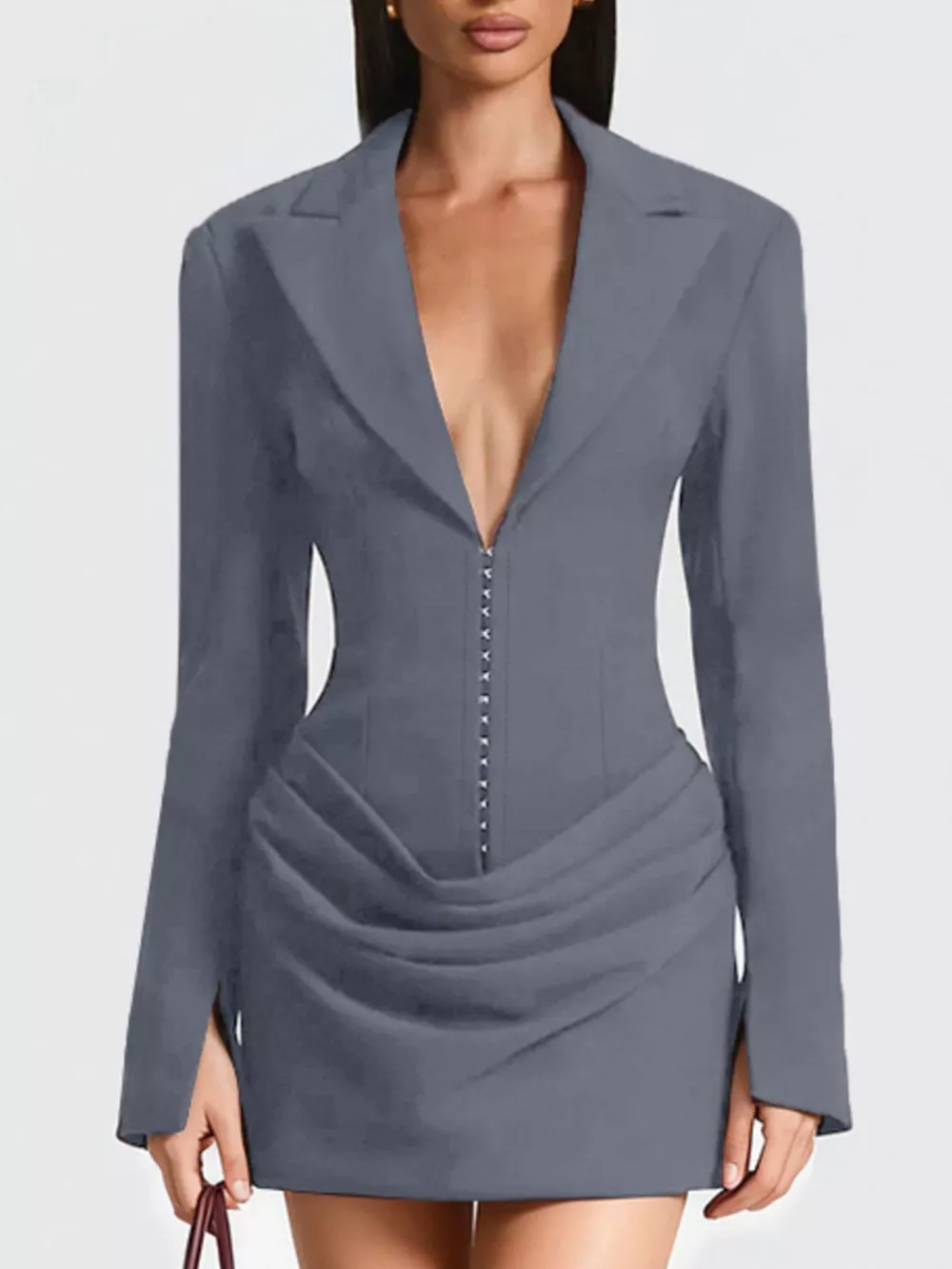 Full Size Blazer-Style Long Sleeve Mini Dress Plus Size, image 22