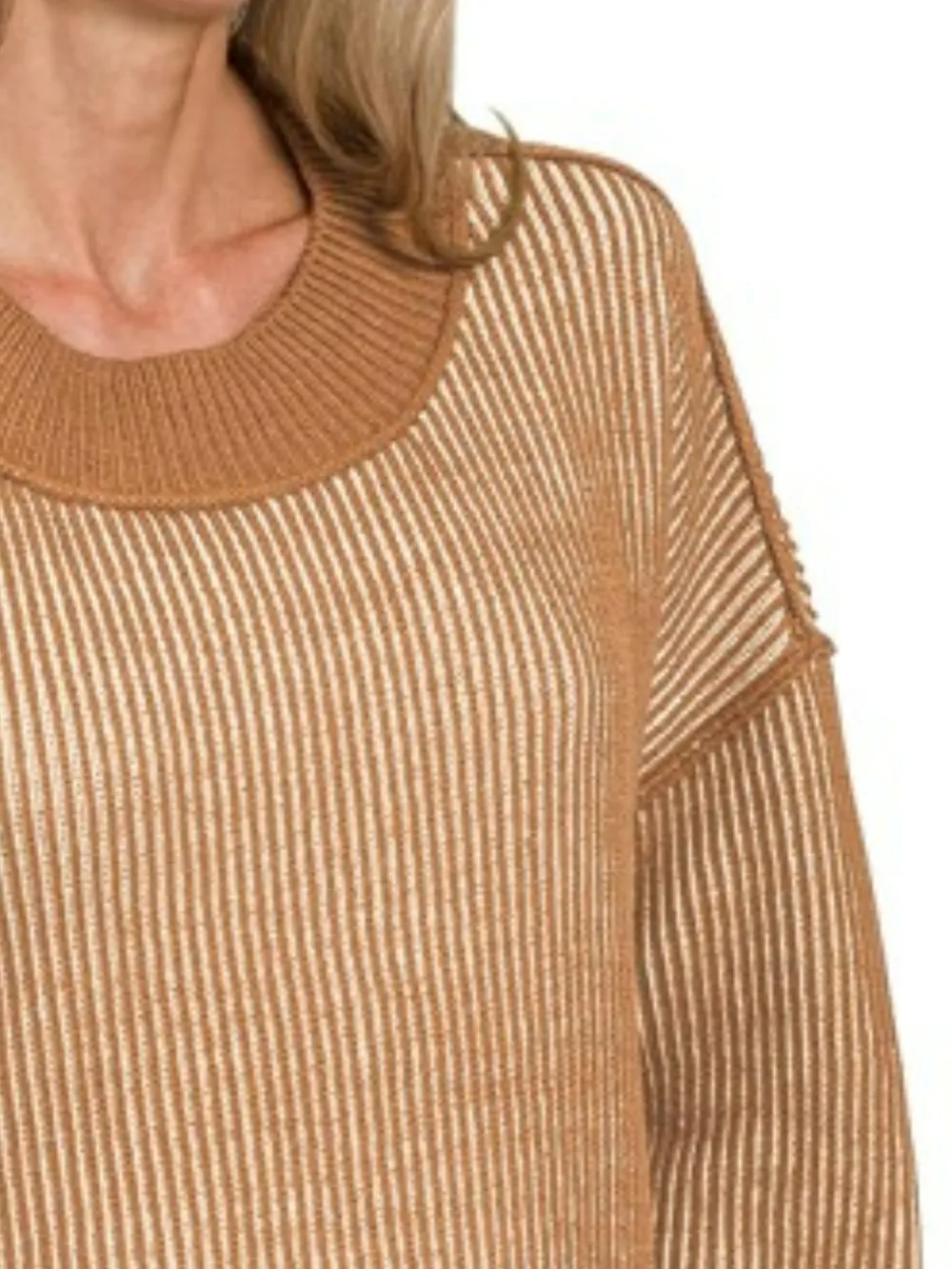 Exposed Seam Two Tone Ribbed Sweater, image 2
