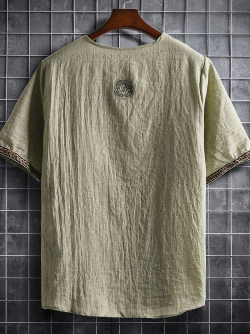 Men's Plus Size Texture Short Sleeve Top with Ethnic Trim, image 4
