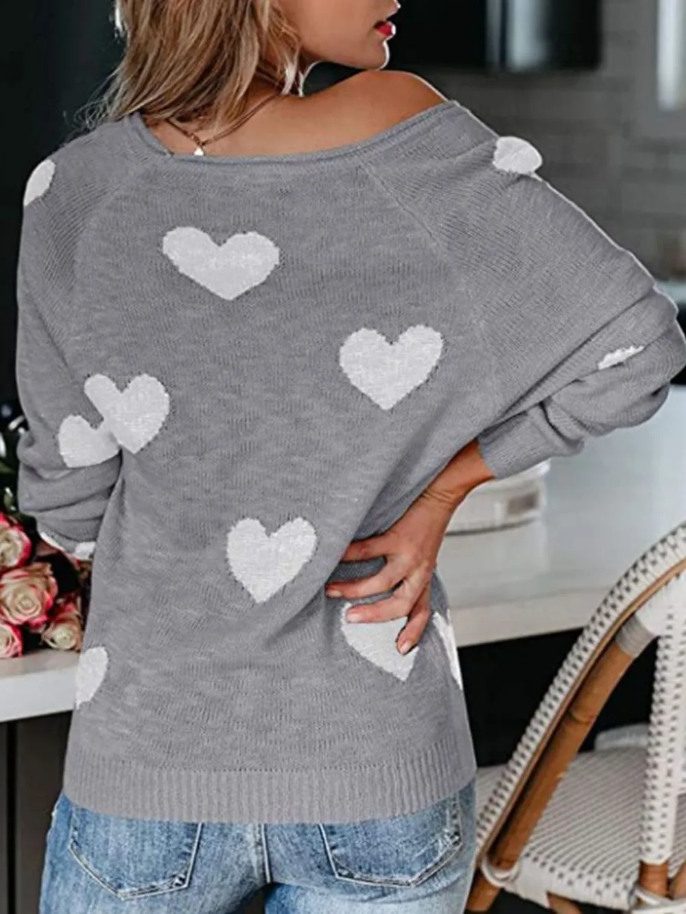 Heart Scoop Neck Long Sleeve Sweater, image 16