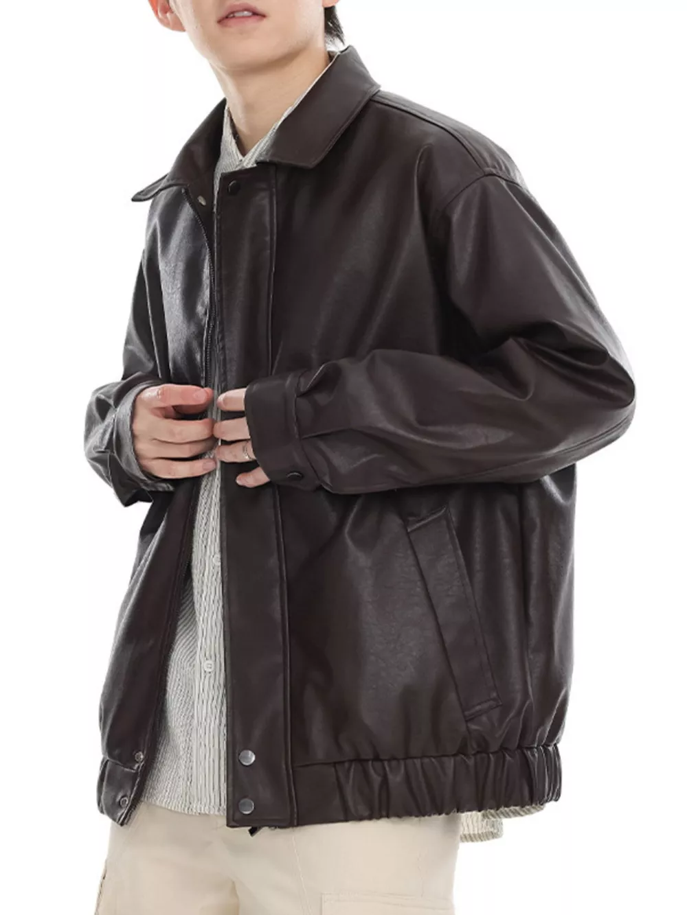 Men's Plus Size Classic Faux Leather Jacket, image 8